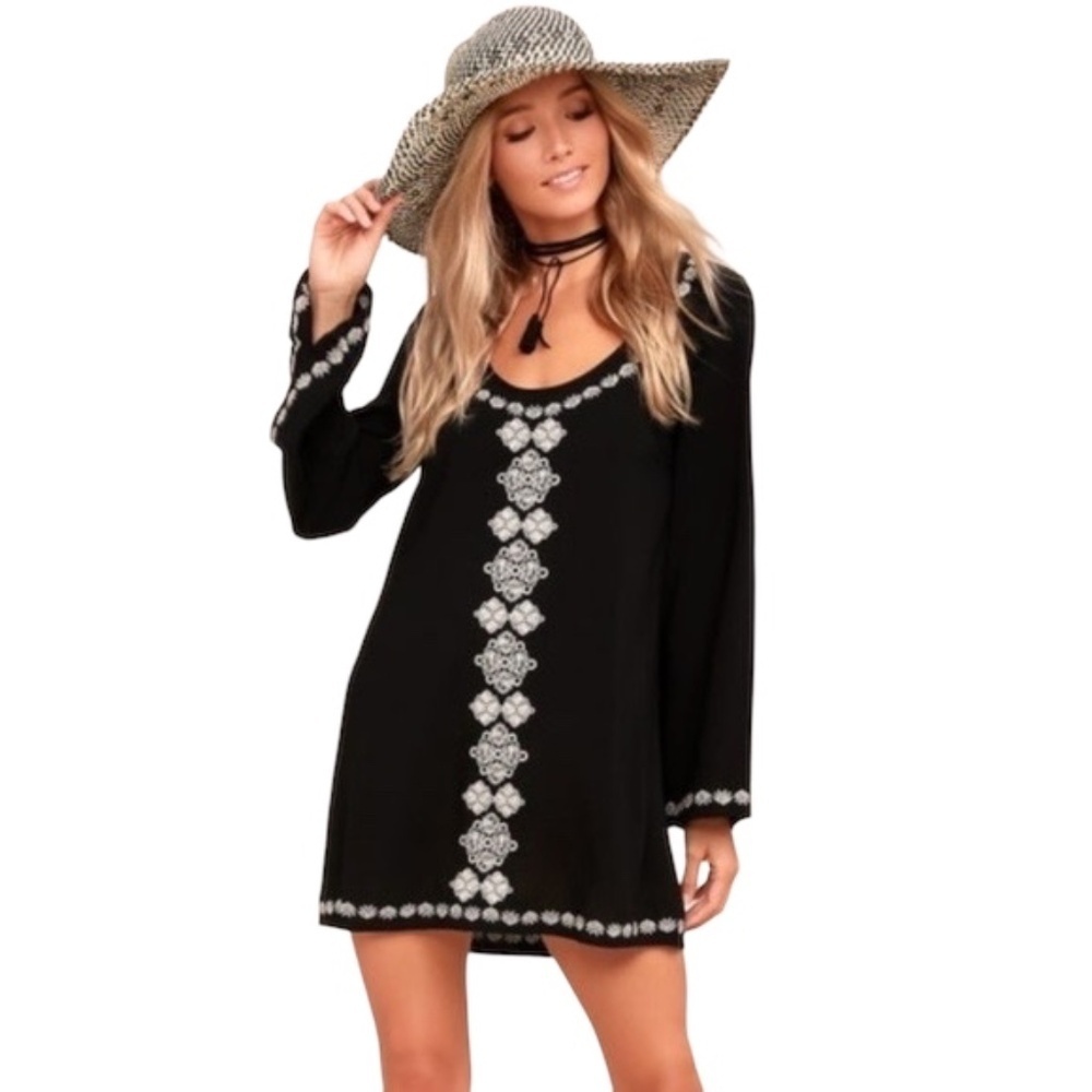 NWT‎ Lovestitch Women’s Tunic Embroidered Long Sleeve Dress Medium Black/White